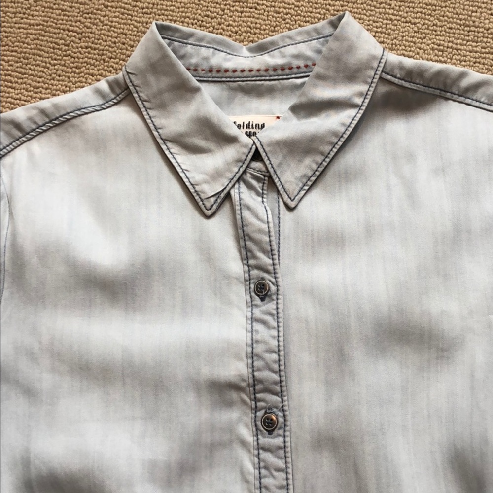Chambray/Tencel Button Down With Lace Detail - image 2